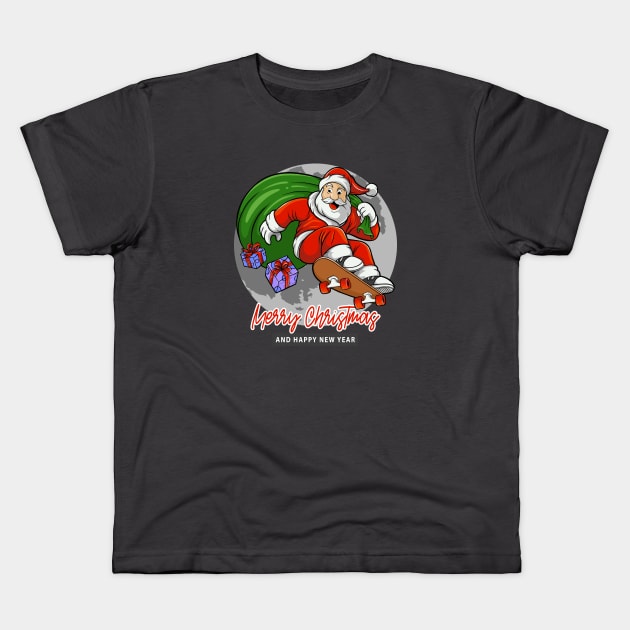 Santa Claus Playing Skateboard Kids T-Shirt by DMD Art Studio